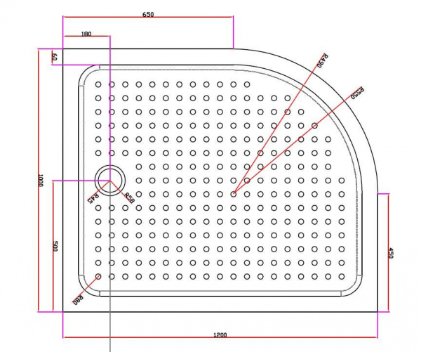Поддон акриловый Cezares ассиметричный радиальный, R-550 1200x1000x150, TRAY-A-RH-120/100-550-15-W-R