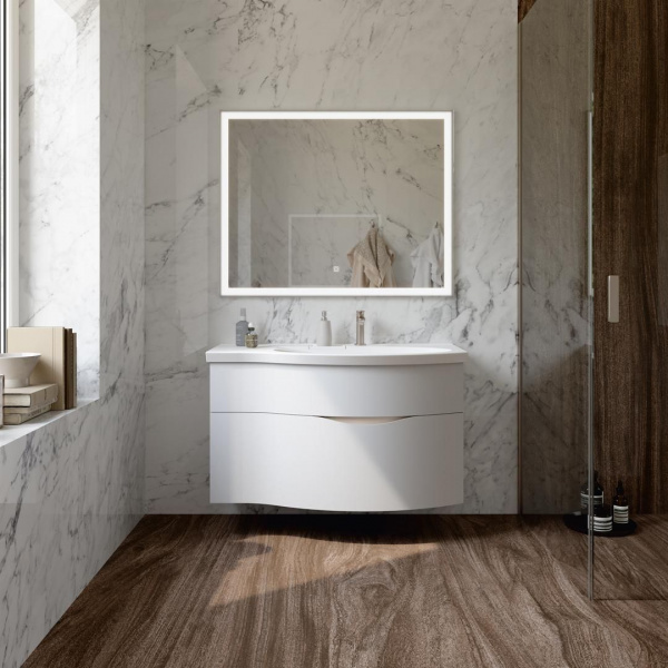 Раковина Kerama Marazzi Riva/Рива мебельная правая с крепежом 100, белая глянцевая, RV.wb.100Rh
