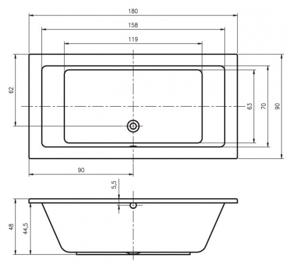 Ванна акриловая Riho LUSSO 180х90, BA7700500000000